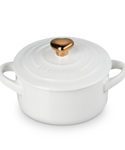 Mini Cocotte de Cerâmica 10 cm Pegador de Coração Branco Le Creuset